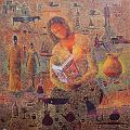 femme et livre 80x80cm sur toile 2005